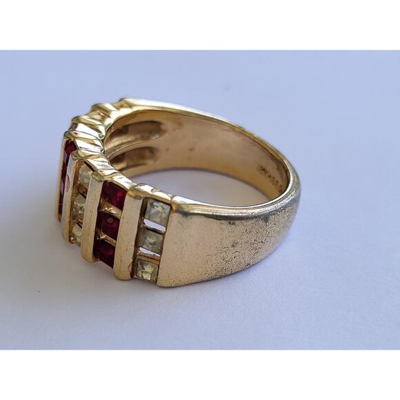 Vintage Gold Ring 18k HGE Faux Rubies & Diamonds Arthur M Anderson Size 6.75 - Picture 5 of 9